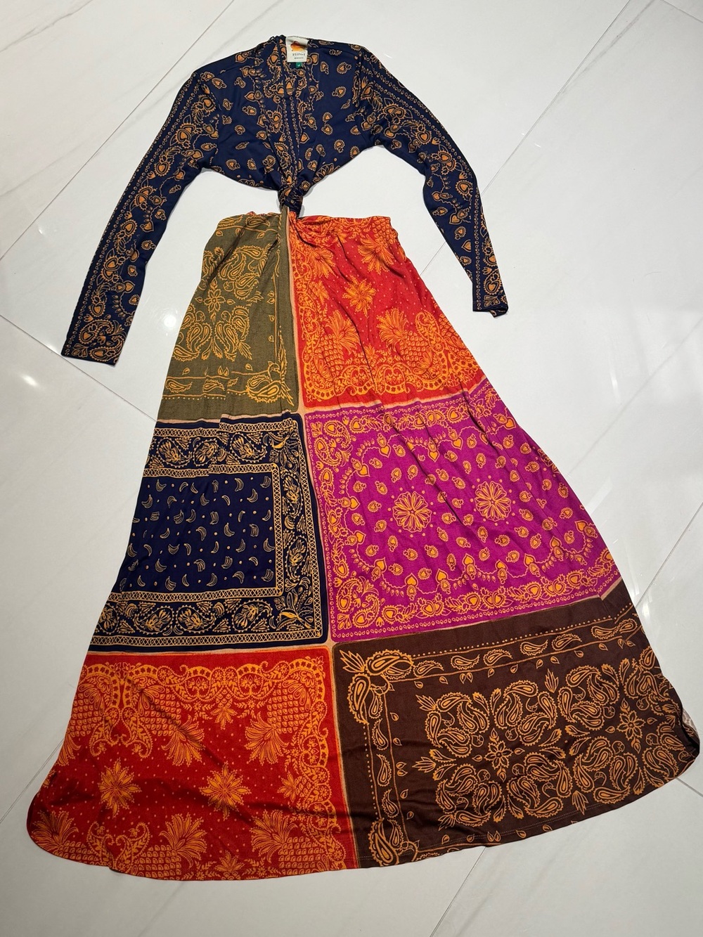 FARM Rio Mixed Paisley Cutout Maxi Dress XS Boho Resort Vacation Dres - Picture 7 of 10